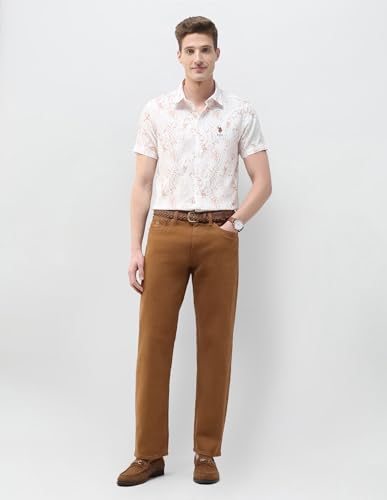 U.S. Polo Assn. Denim Co. Men's Tropical Printed Summer House Shirt (UDSHT2106_Rust_46)