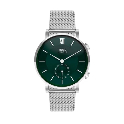 Muse Grandeur Milanese Edition Hybrid Smartwatch for Men & Women with Bluetooth Connectivity, Step Counter, Sleep Monitoring, 5ATM Water Resistant (40MM, Shiny Silver Green)