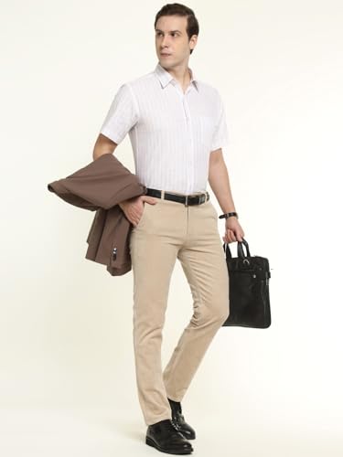 Hancock Men Cotton Solid Slim Fit Trousers Grey Size 36, Comfortable Stretch Waistband, Machine Washable Easy Care Fabric, Soft Breathable Fabric for All Day wear