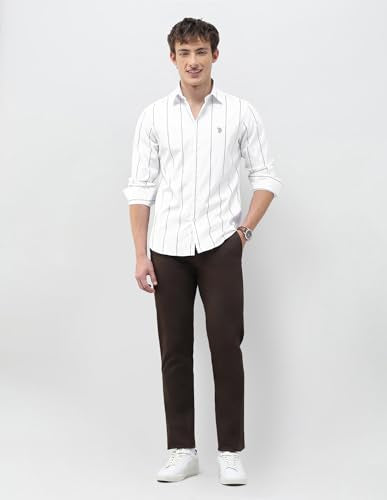 U.S.Polo Association Men's Vertical Striped Regular Fit Shirt (USSHTP1299_Ivory_40)