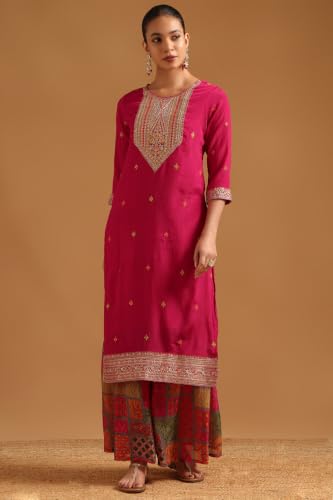 Soch Womens Fuchsia Viscose Blend Ethnic Motifs Zari Embroidered Salwar Suit With Sequin