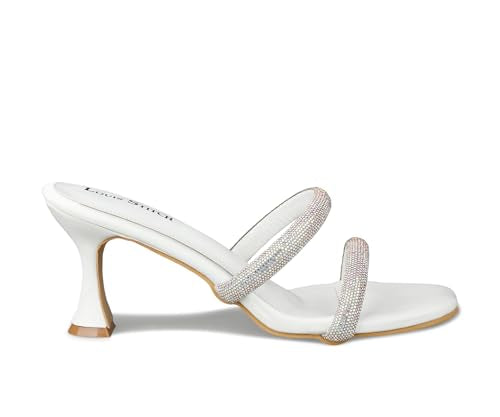 LOUIS STITCH Women's Fashion Slip-On Pointed Heel Sandals | Open Toe White Stylish Stiletto Heel Sandal for Ladies, Fashionable Sandal |LSOF-LDPH-GLDSWH | (UK-5)