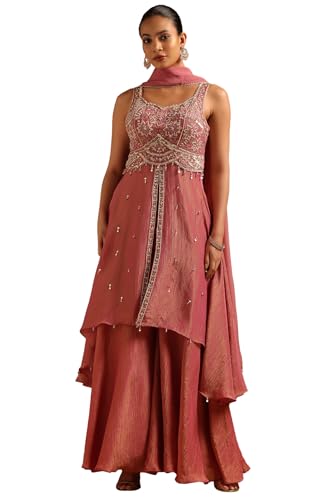 Soch Womens Onion Pink Tissue Floral Salwar Suit With Beads