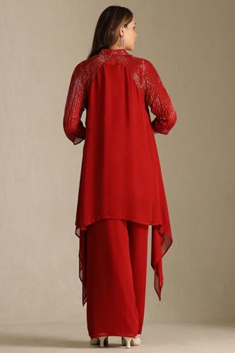 Soch Womens Red Georgette Co-Ord Set With Cutdana
