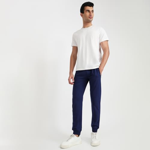 Park Avenue Men Slim Fit Solid Pattern Cotton Polyester Blend Flat Front Casual Jogger Pant