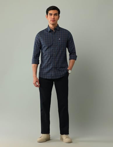 Arrow Sports Men's Checkered Slim Fit Shirt (ASAJSH1414_Dark Blue