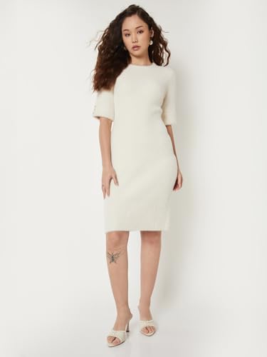 Max Women Knit Bodycon Dress (Off White_XL)