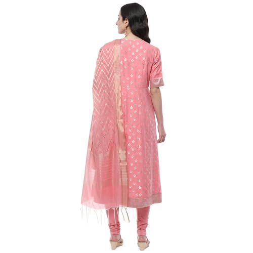 BIBA Women YARNDYED STRAIGHT KURTA SALWAR KURTA DUPATTA(SKDTHE GOLD WEAVE9620_BLUSH PNK_40)