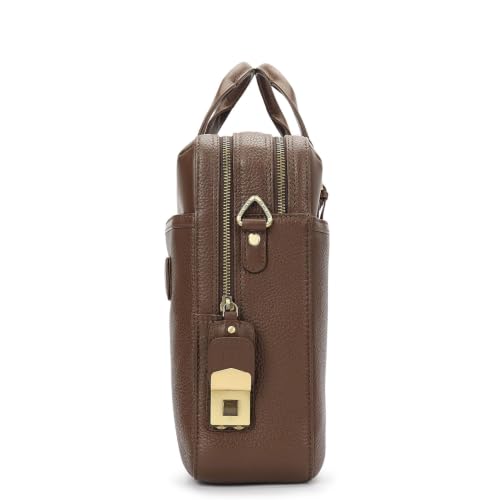 Da Milano Leather Laptop Bag for Men & Women | Textured Leather Laptop Messenger Bag | Ideal for Office Purpose | Fits Upto 15" Laptop - Mocha Brown