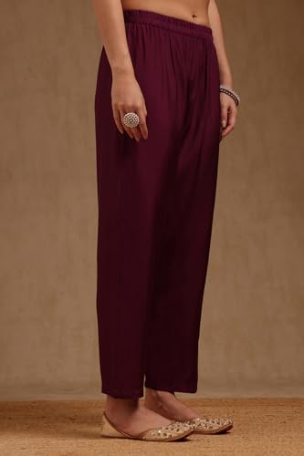 Soch Womens Purple Russian Silk Zari Woven Kurta Set With Zari Woven