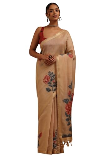 Soch Womens Beige Chanderi Woven Design Saree