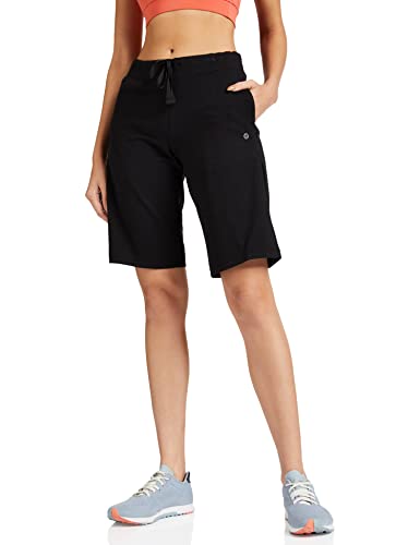 Enamor E044 Mid-Rise Stretch Cotton City Shorts for Women with Zipper Pockets(E044_JET BLACK_M)