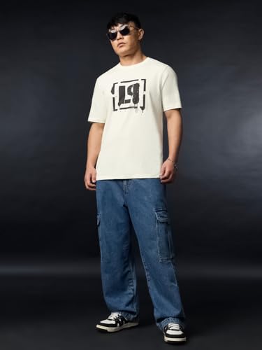 The Souled Store Linkin Park: Legacy Insignia Men and Boys Short Sleeves Round Neck Off-White Graphic Printed Relaxed Fit Lightweight Streetwear Trendy Casual Cotton T-Shirt