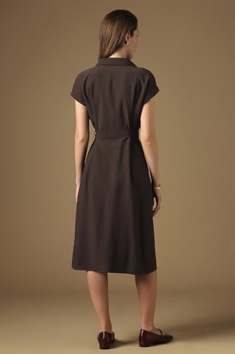 Women Brown Solid Knee Length Casual Dress