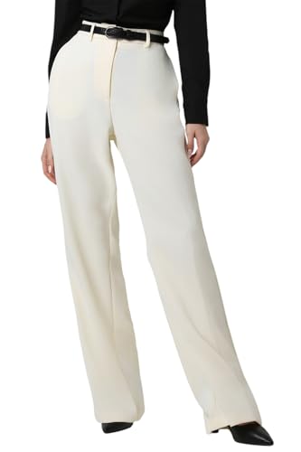 Women Beige Solid Party Regular Fit Trousers