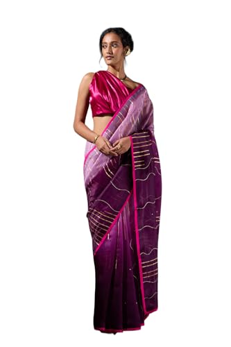 Taneira Women Purple Pure Organza Printed Embroidery Saree with Unstitched Blouse Piece (SABGMQPOO0101-Purple)
