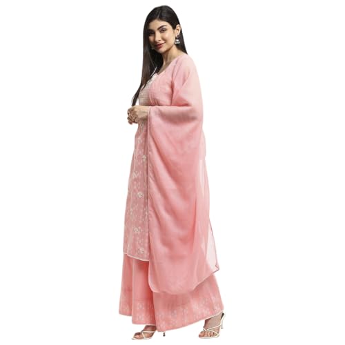 BIBA Women Pink Cotton Floral Strappy Straight Suit Set_44