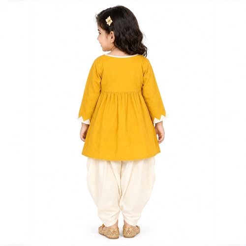 LITTLE GINNIE Kurta Set for Kids Girls 0-3 Months, Cotton, Ethnic Wear For Baby Girl - Mustard