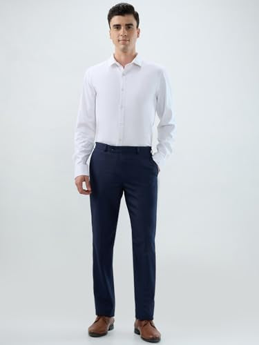 Park Avenue Men Regular Fit Stripe Pattern Poly Viscose Blend Flat Front Formal Trouser Blue