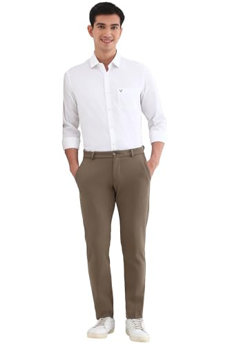 Men Khaki Crop Fit Textured Casual Trousers