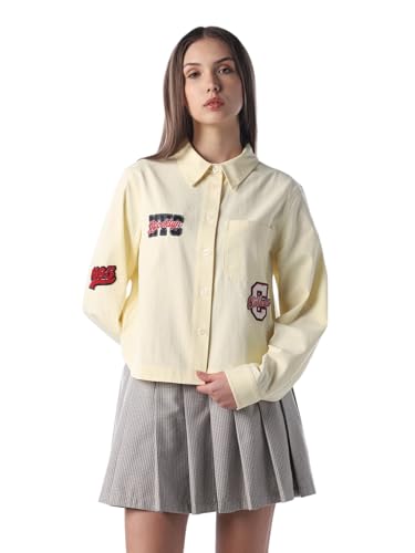 ONLY Women's Typography Regular Fit Yellow Shirt