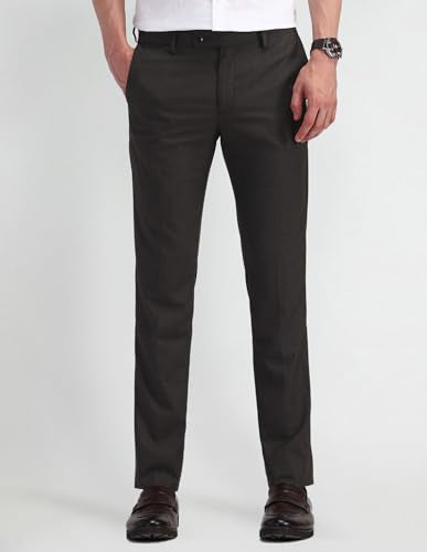 Arrow Mens Solid Grey Mid Rise Cotton Button Fitted Flat Front Slant Pocket Casual Pants (ARAITR2045_Grey_)