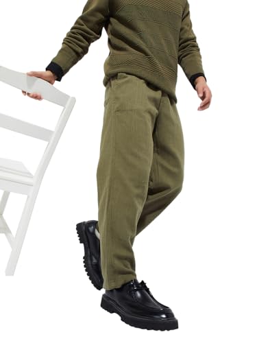 Max URB_N Men Textured Regular Fit Trousers (Green_M)