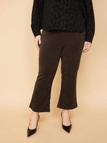 Max Kalki x Max Women Knit Textured Flared Trousers (Brown_3XL)