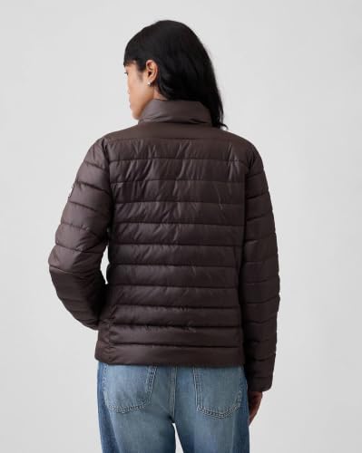 Women's Relaxed Fit Solid Puffer Jacket, Brown, L