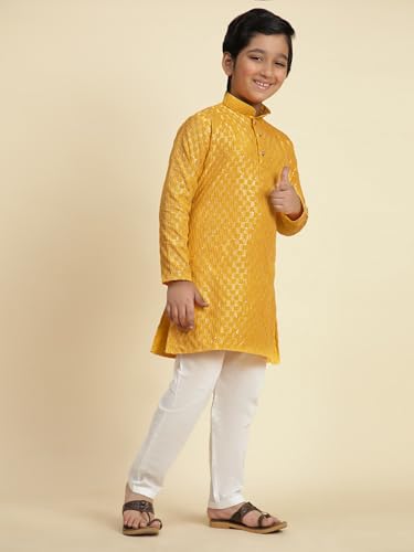 Pro-Ethic Style Developer Boys Cotton Kurta Pajama For Kid's Ethnic Wear | Cotton Kurta Pajama for Baby Boys (S-272), 13-14 years, Yellow