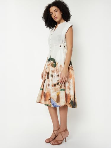 Max Kalki x Max Women Artistic Printed Midi Dress (White_M)