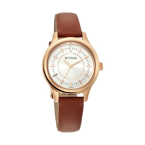 Titan Quartz Analog Silver Dial Leather Strap Watch for Women-2638WL01