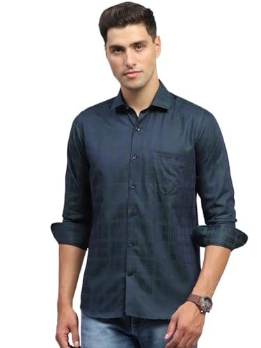 Monte Carlo Mens Regular Fit Full Sleeve Collar Shirt Navy Blue L
