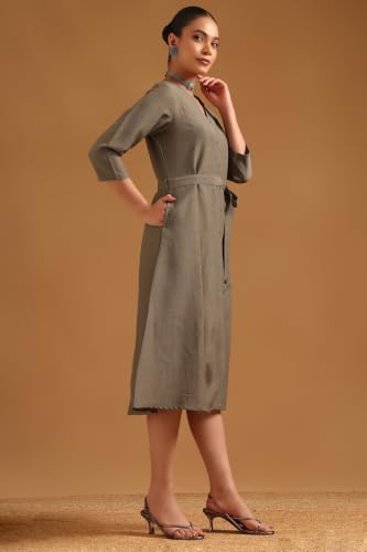 Soch Womens Grey Cotton Blend Solid Dress