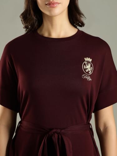 Cotton Crew Neck T-Shirt Dress Maroon