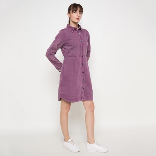 Madame Buttoned Plum Cotton Shirt Dress