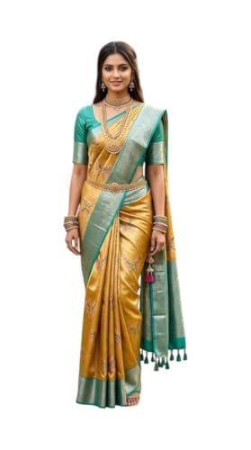 SREE KUMARAN Women's Kanchipuram Kubera Silk Pure Pattu Sarees – Deer Butta With Blouse (VSK161-9)