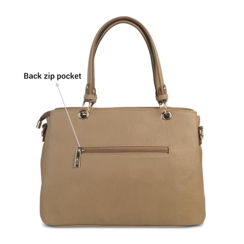 Metro Women Beige Faux Leather Handbag with Detachable Sling (66-7852)