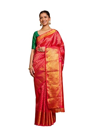 Taneira Women Pink Pure Silk Woven Kanjeevaram Saree With Unstitched Blouse Piece (SAPH01AC5026-Pink)