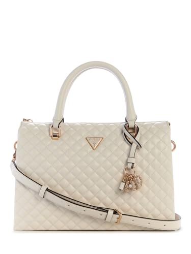 GUESS Off White Quilted Everlee Girlfriend Satchel Bag