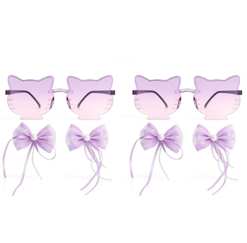 Kids Cat Eye Sunglasses with Lavender Hair Bow Clips Combo for Girls | UV Protection Stylish Accessory Set of 2