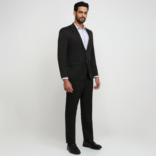 Raymond Men Contemporary Fit Solid Pattern Poly Viscose Blend Notch Lapel Full Sleeve Formal Suit Brown