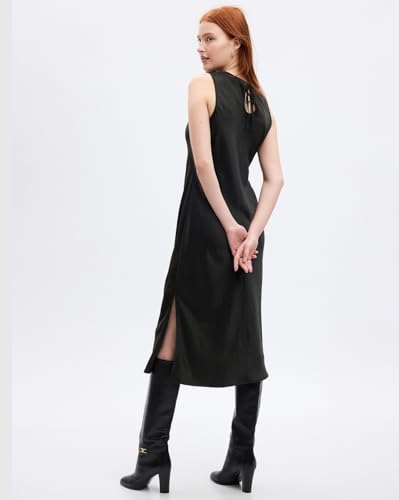 GAP Women Solid Sleeveless Midi Shift Dress,Black,L