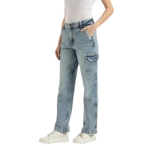 United Colors of Benetton Solid Straight Fit Utility Denim Jeans - 25A4DENIM947I901 (Size :) Blue