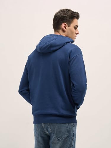 THE BEAR HOUSE Men's Navy Blue Solid Relax Fit Hoodie