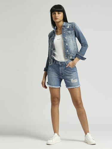 Pepe Jeans Women's Boyfriend Shorts (PL801151J678_MED Worn_Mid Indigo Blue