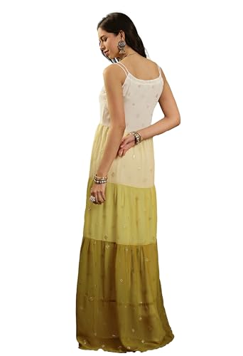 LYMI LABEL Gown for Women - Georgette Sequins Floral Embroidered Frilled Flared A-Line Ethnic Kurta Dress
