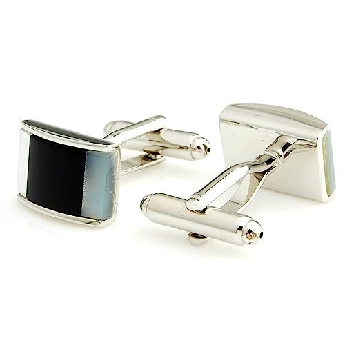 Peluche Natural Mother of Pearl Stone (Semi-precious) & Black Onyx Stone Cufflinks for Men