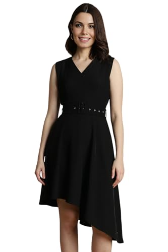 Allen Solly Women's Polyester Asymmetrical Knee-Length Dress (AHDRERGF729264_Black