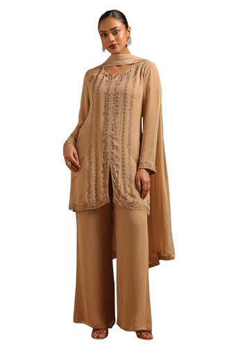 Soch Womens Beige Georgette Embellished Salwar Suit With Stone Work